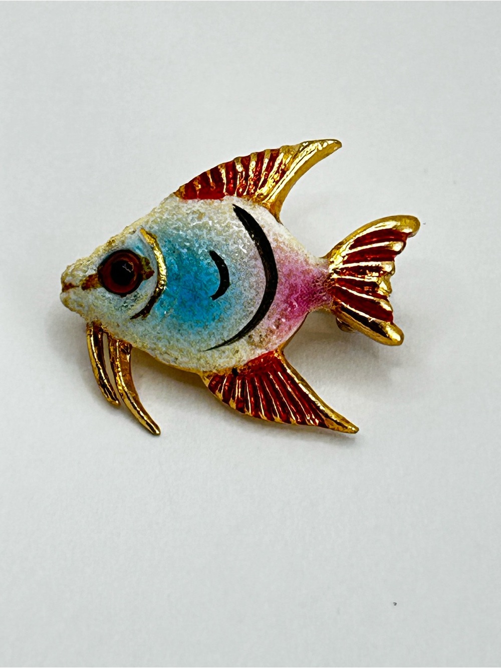 Multicolor Enamel Angelfish Brooch. Korean. Mid-century Modern